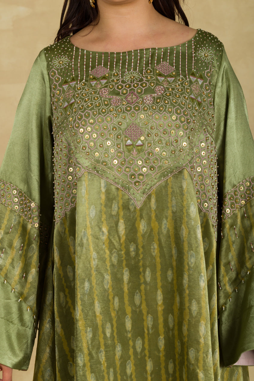 Sage Green Gaji Silk Suit - 91threads
