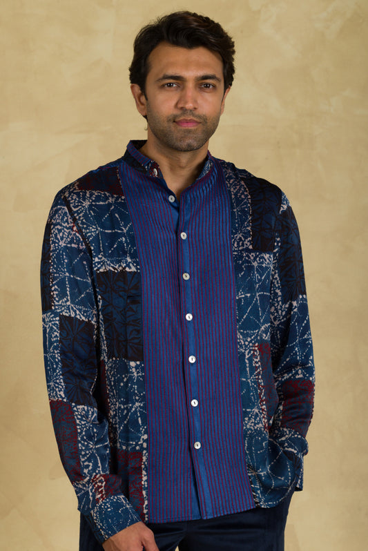 Navy Blue Ajrakh Printed Shirt - 91threads