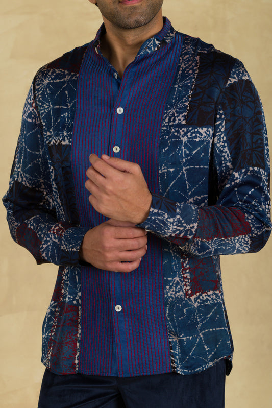 Navy Blue Ajrakh Printed Shirt - 91threads