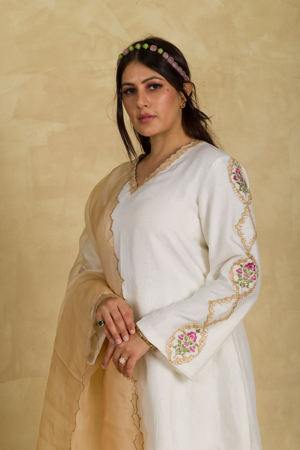 Ivory Floral Palazzo Suit - 91threads