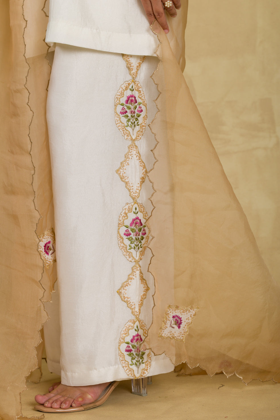 Ivory Floral Palazzo Suit - 91threads