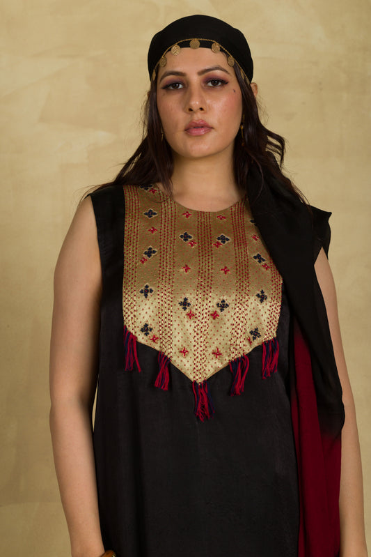 Black Patchwork Salwar Suit - 91threads