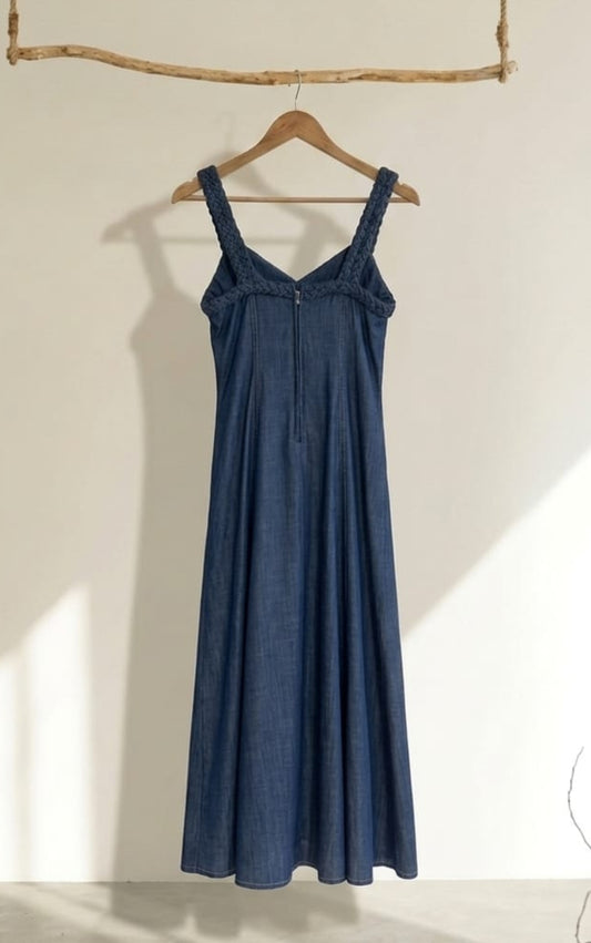 Dark Blue Denim Flared Dress - 91threads