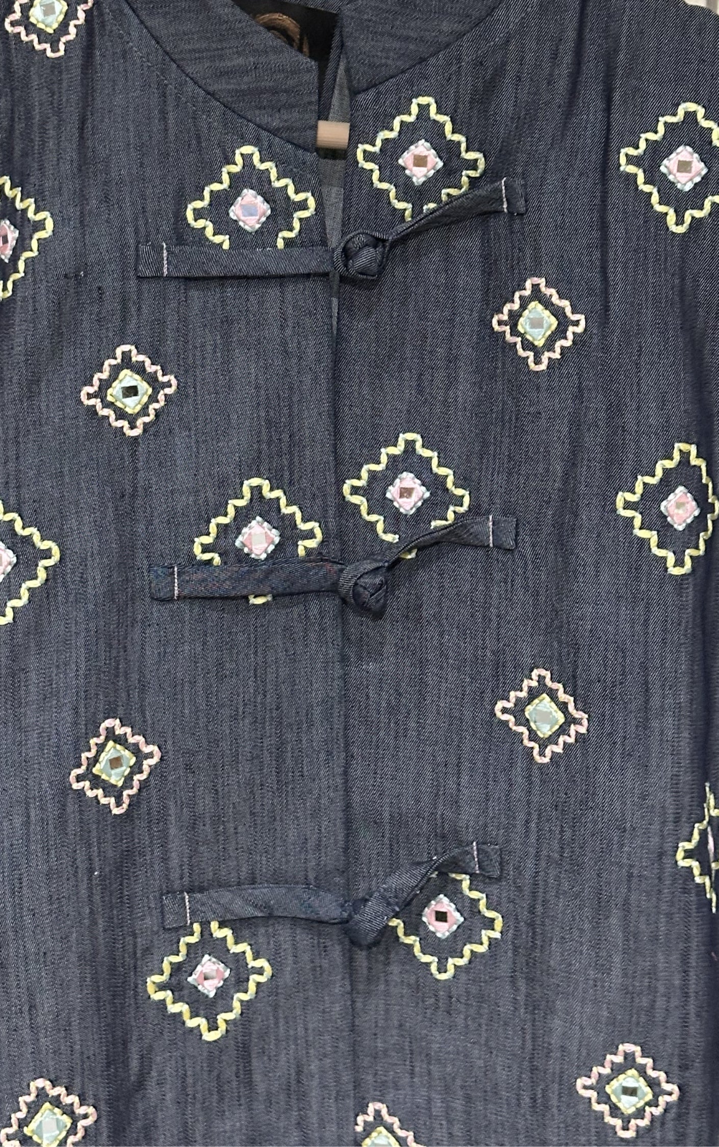 Dark Blue Gilet Jacket With Mirror Work - 91threads