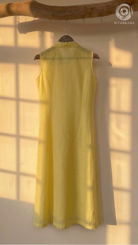 Yellow Shirt-Style Midi Dress