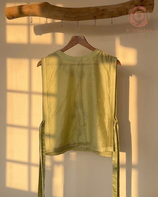 Olive Green Gilet With Floral Motif
