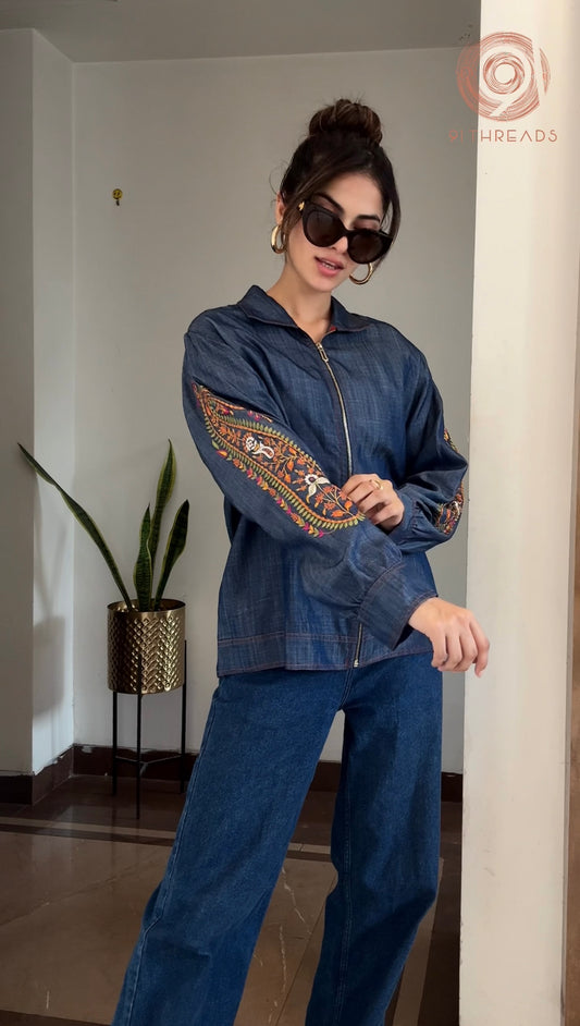 Denim Jacket With Embroidered Sleeves
