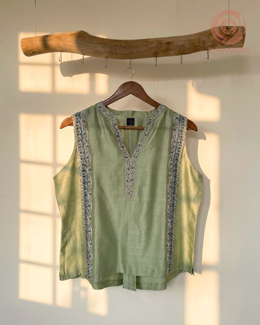 Olive Green Silk Vest Top