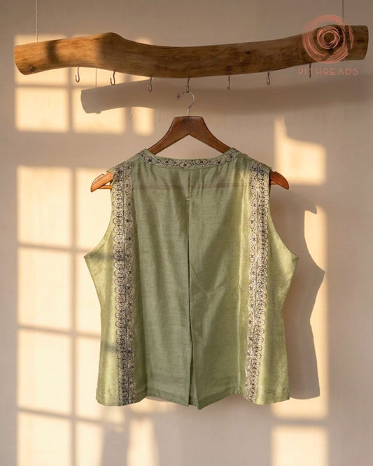 Olive Green Silk Vest Top
